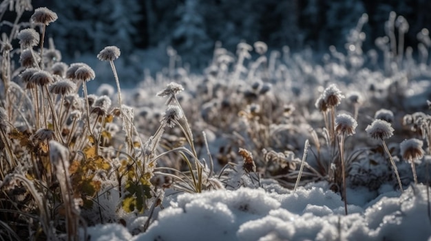 Snow on the ground and the sun is shining on the ground