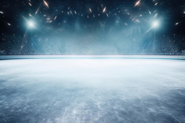 Photo snow and ice backgroundempty ice rink illuminated by spotlights