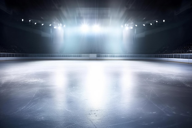 Snow and ice backgroundEmpty ice rink illuminated by spotlights