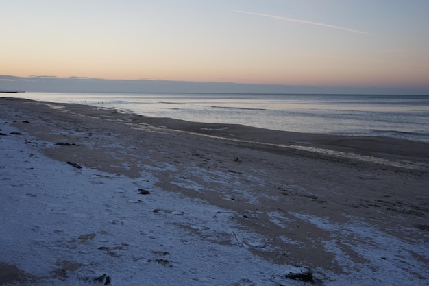 Snow and ice on a beach in winter Baltic Sea Poland