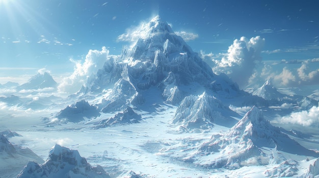 Снежный и ледяной мир Фантастика Фон Концептуальное искусство Реалистическая иллюстрация CG Изображения для видеоигр Пейзажи