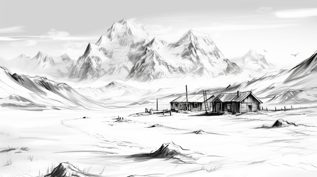 Snow Land Cabin Sketch A Postapocalyptic Mountain Retreat