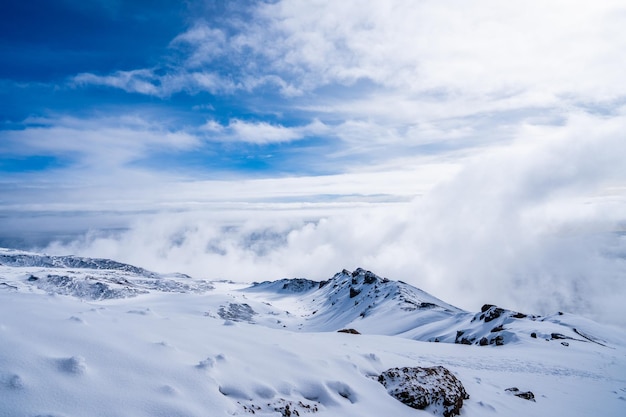 写真 タンザニアのキリマンジャロ山の頂上にある雪景色。