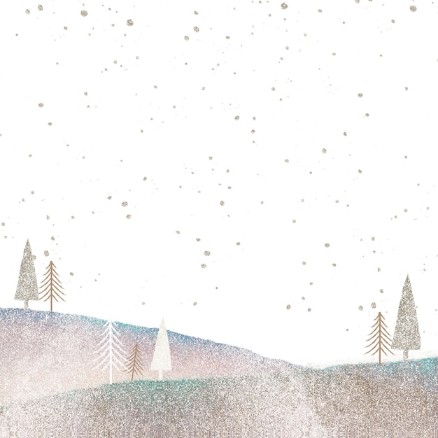 Snow landscape png border transparent background watercolor glitter design