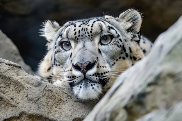 A snow leopard closeup in its natural habitat