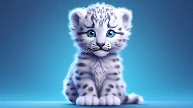 Snow leopard cub in winter Generative AI