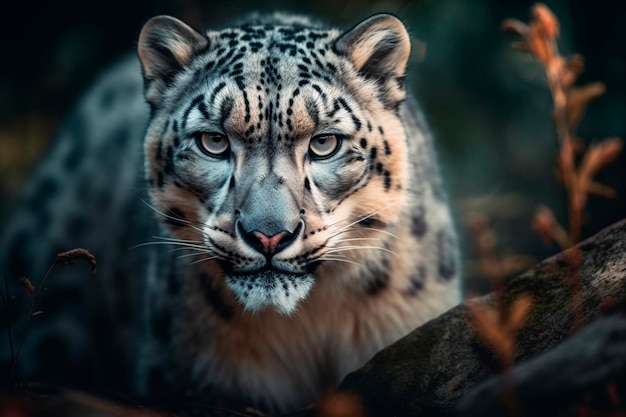 Snow leopard in the forest Generative AI