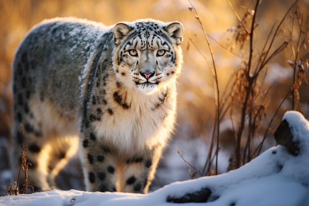 Foto leopardo delle nevi nella neve