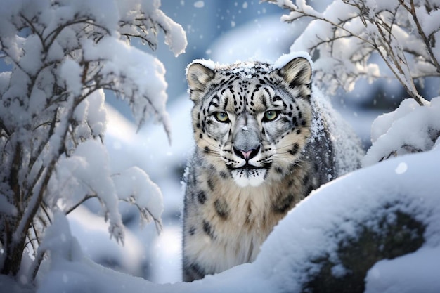 Snow leopard in the snow