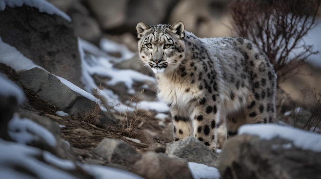 A snow leopard in the snow