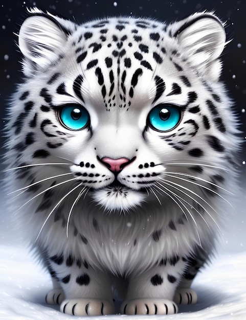 A snow leopard with blue eyes