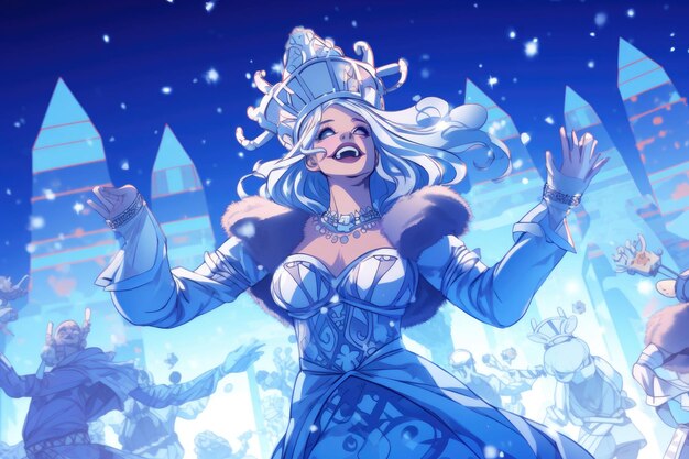 Snow maiden dancing at a rave party manga style comic