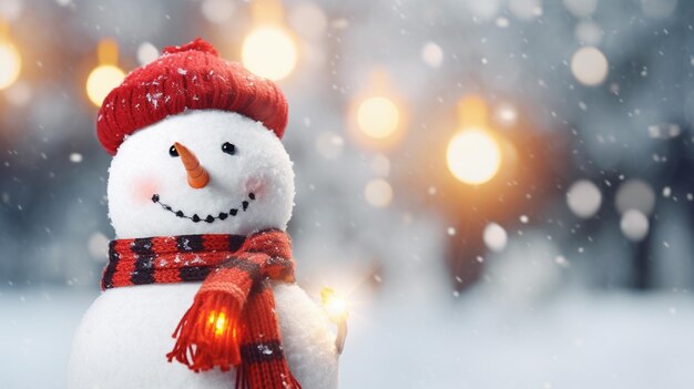 写真 美しい空の背景に雪だるま