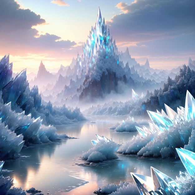 雪山と結晶の風景