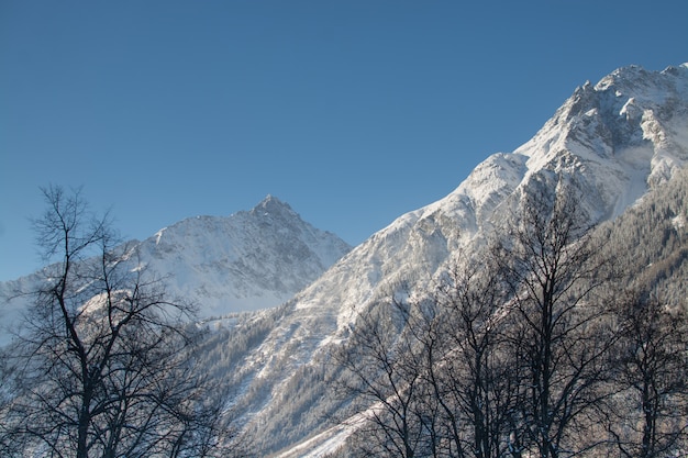 雪の山の風景。