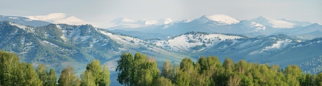 Snow in the mountains in early spring panoramic
