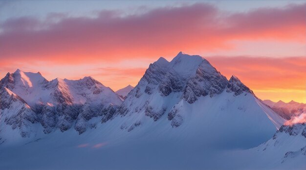 夕暮れの雪の山 ジェネレーティブAI