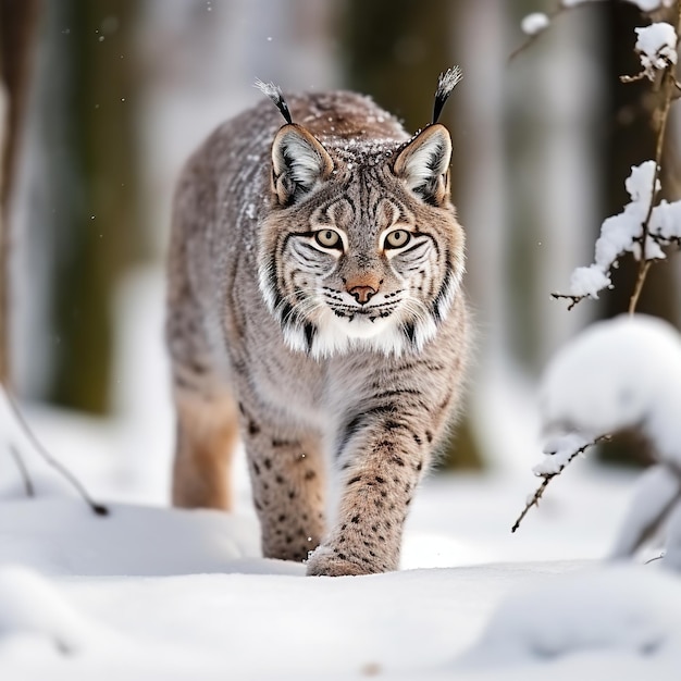 Snow nature Lynx face walk Winter wildlife in European Ai generative