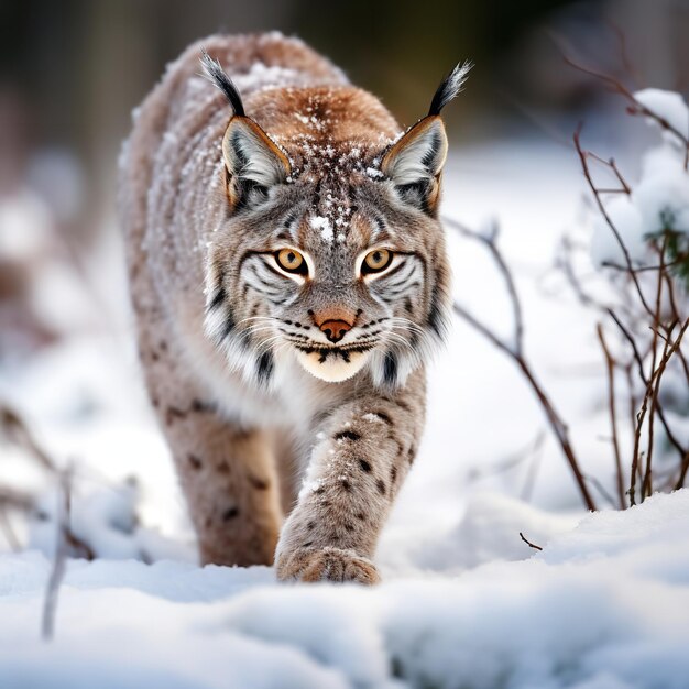 Snow nature Lynx face walk Winter wildlife in European Ai generative