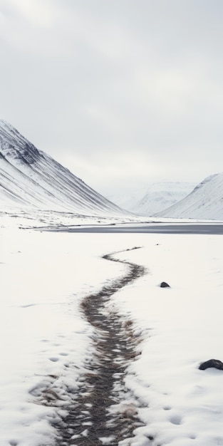 Snow Path To Icelandic Hills A Serene Journey Through Indigenous Motifs