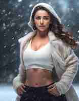 Photo snow piston blue muslim girl strong bodybuilder rainy contrast