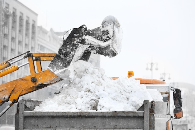 Snow plow outdoors cleaning street