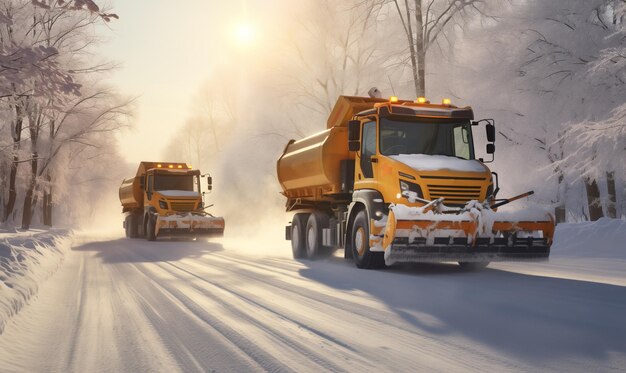 写真 冬の天候と効率的な雪除きに備えた雪掃除ピックアップトラック