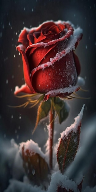 Snow on a red rose