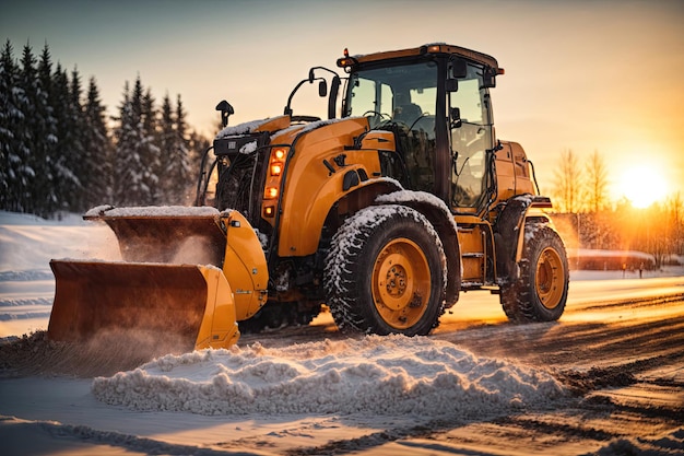 snow removal equipment clears the road ai generative