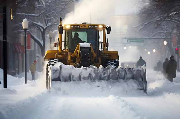 Photo snow removal equipment clears roads of snow after a snow storm horizontal photo