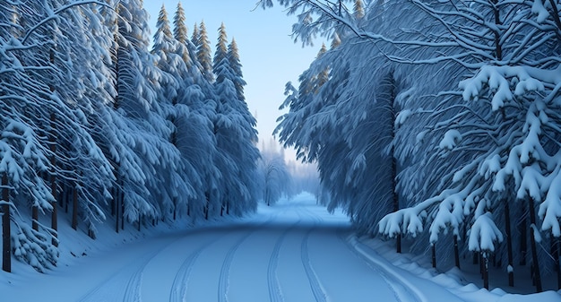 Snow on the road in winter