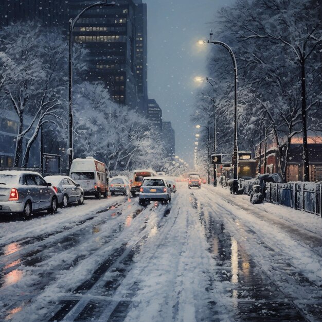 市内の道路の雪とぬかるみ