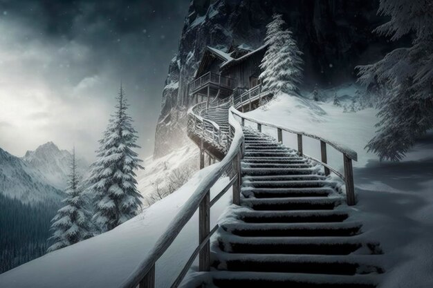 Snow stairs on the mountain