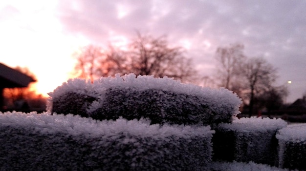 Snow on stone blocks