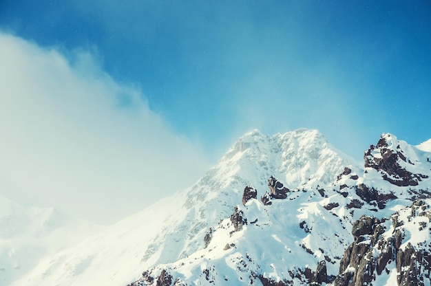 Snow storm in the mountains. Beautiful winter landscape