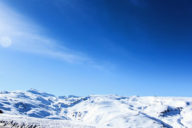 Snow in a sunny day