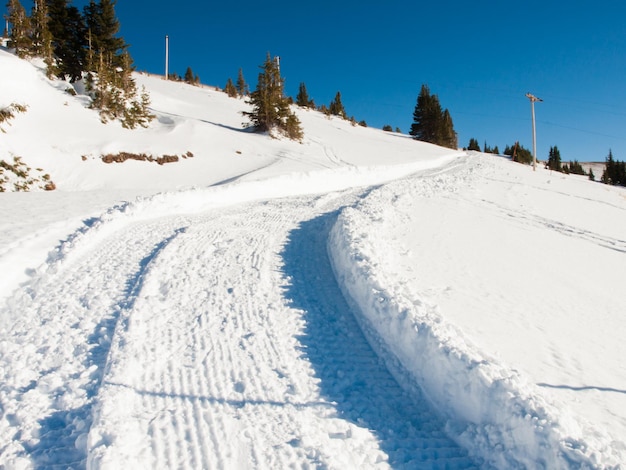 Snow train at the top of the Berthoud Pass, Colorado.