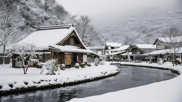 Snow village at shirakawago japan