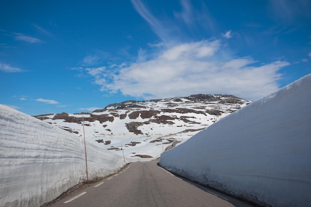 Снежные стены вокруг горной дороги