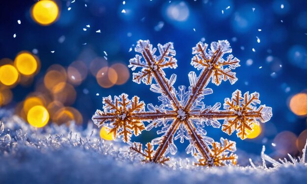 Snow in winter closeup Macro image of snowflakes winter holiday background