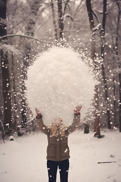 Photo the snowball effect creative photoshoot about winter and snow