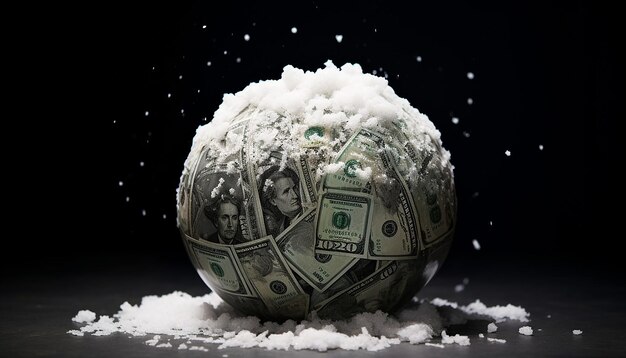 Photo a snowball made of cash use a painted art style