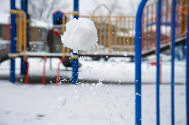 Photo snowball midair with playground in the background
