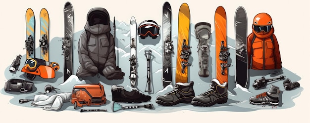 Foto attrezzature per snowboard su uno sfondo leggero ia generativa
