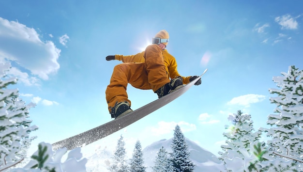 Snowboarder in actie Extreme wintersport