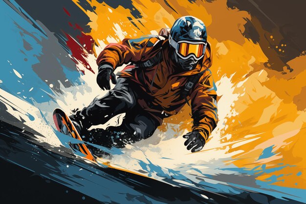 A snowboarder is participates on a snowboard and goes downhill slopes and perform tricks