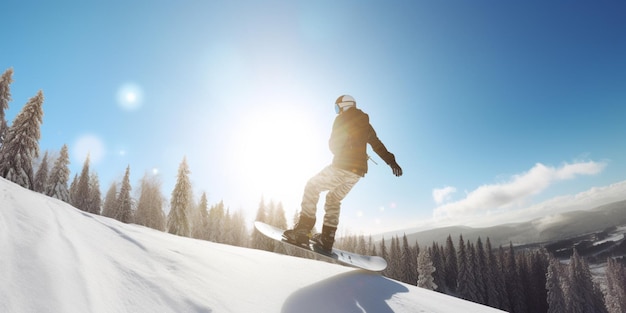 A snowboarder is riding down a hill in the snow.