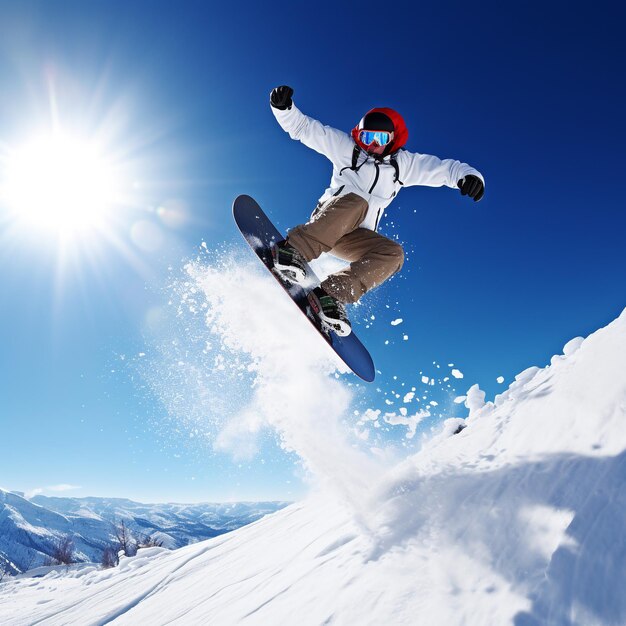 Snowboarder jumping in mountains Extreme winter sport 3D Rendering