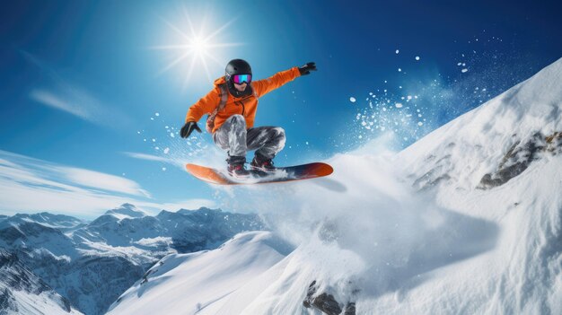 Snowboarder lanceert sprong heldere uitrusting