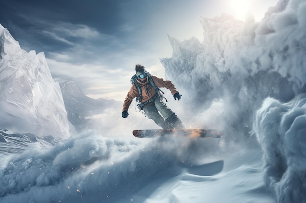 A snowboarder navigating through a frozen Generative ai